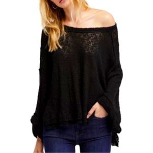 Free People Island Girl Hacci Flowy Black Boho Top Women's Small We the Free